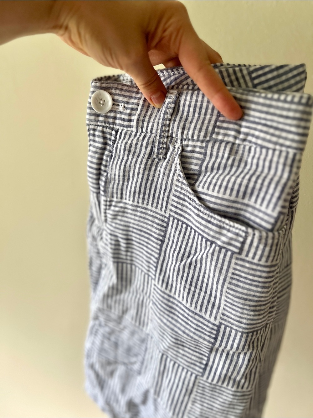 Costal Cotton High Waisted Striped Seersucker Skort - Blue Gray and White - Picture 11 of 11